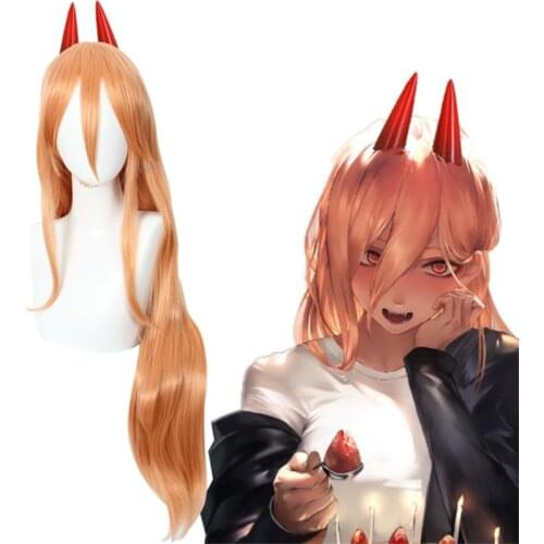 Anime Chainsaw Man Wig Power Makima Long Dark Orange Hair Cosplay Wig Role Play Halloween Hair Synthetic 80cm
