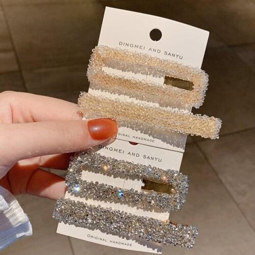 Shine Bling Crystal Hair Clips 2pcs Hair Accessories Set Full Rhinestone Hairpins 2021 New Women Glister Hair Barrettes