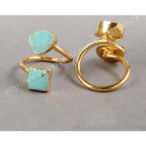 BOROSA High Quality 5pcs/lot Fashion Gold Color Natural Double Druzy Crystal Druzy Stone Rings gift for Women G0183