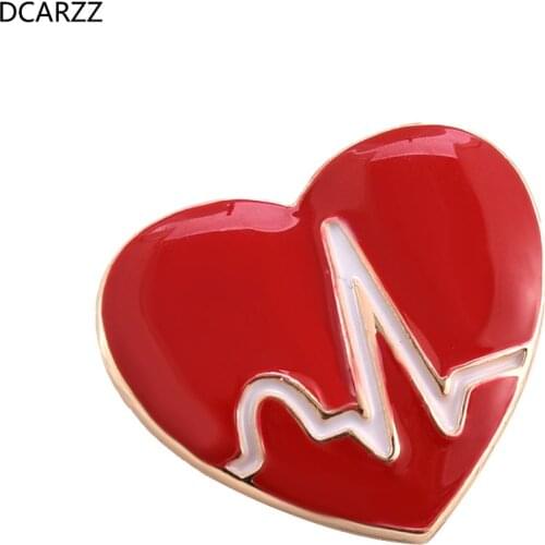DCARZZ Red Enamel Heary Lapel Brooch Pin Medical Nurse Doctor Jewelry Accessories Cute Electrocardiogram Pins Badge Women Gift