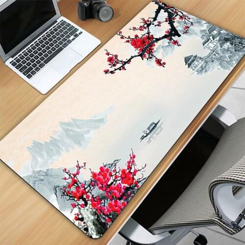 Black Mouse Pad 900 × 400 Cherry Blossom Flower Mousepad Pink sakura Mouse Mats Big Mousepad Floral Gamer Keyboard Deskmat Xxl
