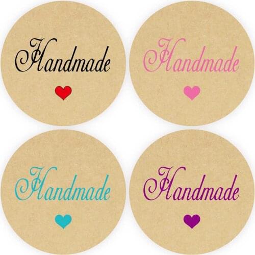 DouxArt 100 Pieces Handmade Heart Stickers Seals, 40mm Kraft Paper Wedding Birthday Party Communion Baptism Gift Boxes Labels