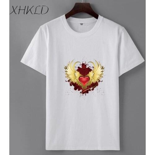 XHKLD t shirt men brand summer O-Neck Fitness angel wings Women cartoon print male short sleeve loose casual Tops Tees plus size