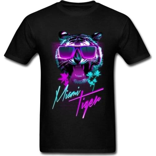 Vaporwave Miami Tiger Neon T Shirts 3D Print New Arrival Short Sleeve Loose Europe Tshirt Man 100% Cotton Fabric Camisa Clothes