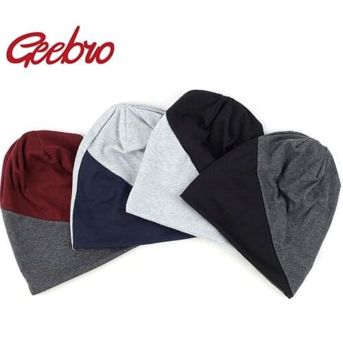 Geebro Women Casual splice Double Color Hats Cotton Beanies For Female Man Female Skullies Bonnets Fashion Turban Wraps Caps