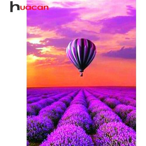 Huacan 5d Diamond Painting Lavender Scenery New Arrivals Mosaic Embroidery Hot Air Balloon Home Decor