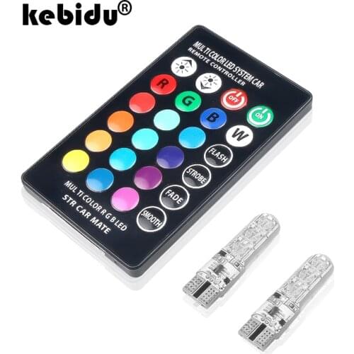 Kebidu Remote Controller with 2pcs Led W5W T10 RGB Clearance light Car RGB 6SMD Colorful Multi Mode Car Light Bulbs