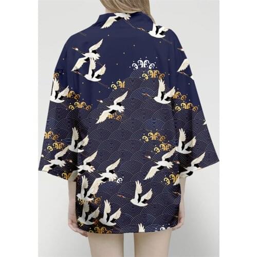 Japanese Kimono shirt Cardigan Men Summer Streetwear Batwing Sleeve Funny Hip Hop 3D Kimono Cool Crane Print