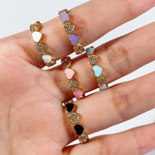 Colorful Enamel Dripping Oil Heart Zircon Ring For Women, Gold Plated Adjustable Stackable Opening Ring Jewelry