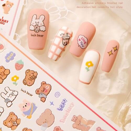 Colorful Cute Bear Nail Art Sticker Carton Smiling face Stickers For Nail Love DIY Design Nails Accessories Manicure Decorations