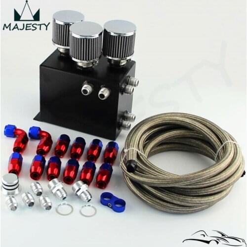 Power Driven Oil Catch Can / Breather Tank Race Hose Kit for H*onda A*cura VTEC Silver