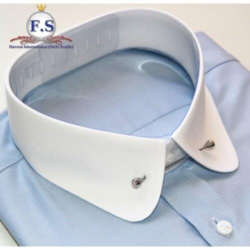 Tailored 80s 2ply twill men dress shirt with white round Pin Collar