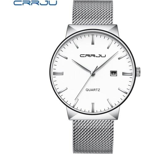 Men Watches CRRJU Top Brand Luxury Waterproof Ultra Thin Date Clock Male Steel Strap Casual Quartz Watch Men Wrist Sport Watch