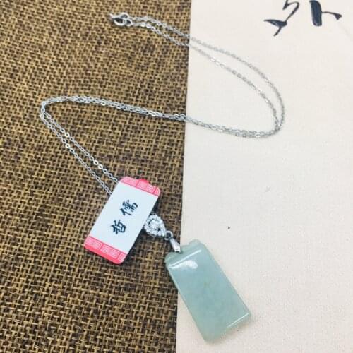 Natural Burmese Emerald jade carving Good luck pendant with 925 sterling silver necklace Elegant lady jade clavicle chain
