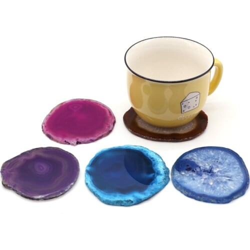 Natural Stone Agate Slice Coasters Placemats Round Heat Resistant Table Tea Coffee Cup Pad Non-slip Cup Mat Insulation Pad