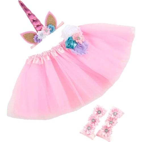 Nishine 0~2 Years Newborn Unicorn Horn Headbands Tutu Dress with Sandals Sets Kids Photo Shoot Party Birthday Gift