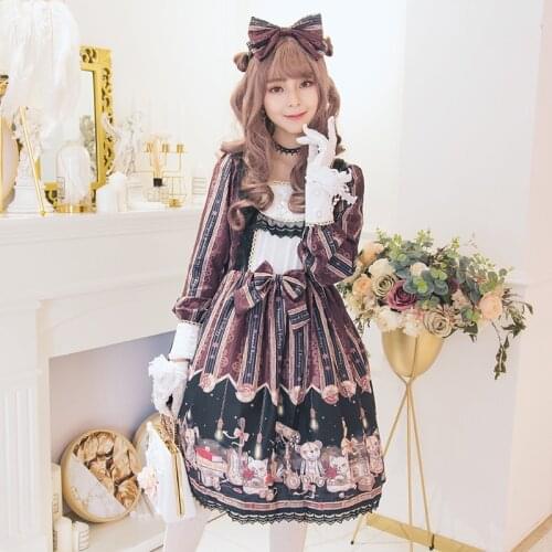 2021 New Lolita Retro Punk Style Doll Elegant Girl OP Long-sleeved Dress