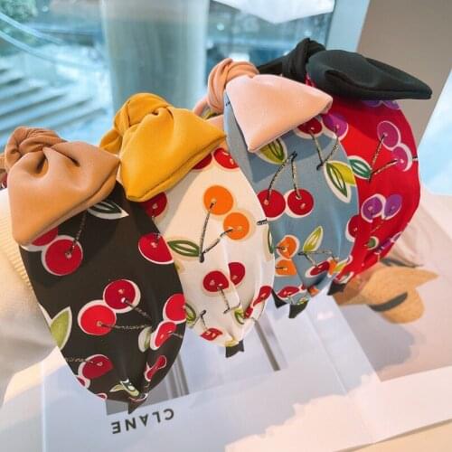 2021 New Women Summer Hairband Fresh Milky Cherry Bow Headband Hair Holder Ornament HeadBand Lady Fashion Hair Accessories