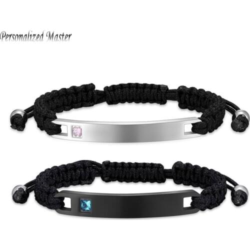 Personalized Master Custom Memorial Date Bracelets Stainless Steel ID Tag Handmade Braided Rope DIY Nameplate Couple Bracelet