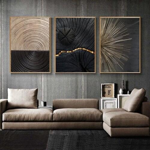 Natural Wood Black Golden Line Texture Abstract Art Print Poster Canvas Painting Decoration Picture Nordic Parlor Wall Art Decor