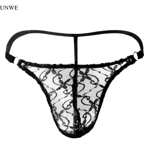 See Through Mens Lace Thong Underwear Rivet Design Gay Underwear Transparent Sexy Penis Convex Low Rise T-back 7 Colors