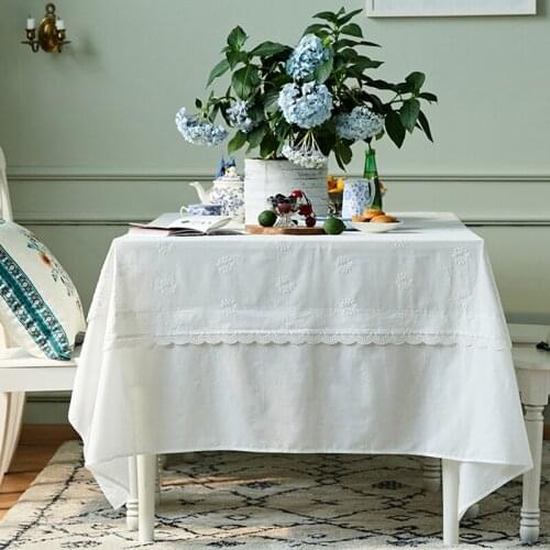 Table cloth rectangular table cover White Embroidery hollow Korean wedding cotton tablecloth custom home decoration