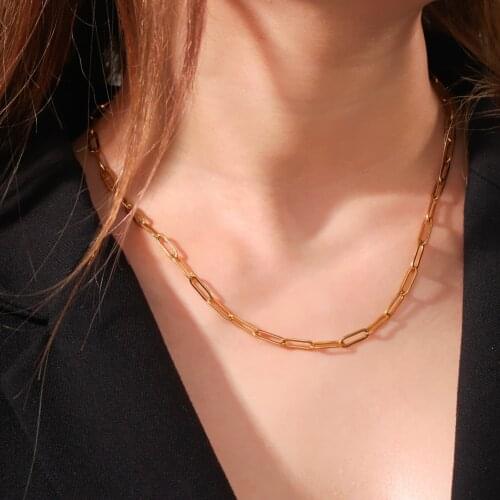 Skyrim New Punk Paper Clip Necklace Stainless Steel Gold Color Choker Chain for Women 2021 Fashion Party Jewelry Friend Gift