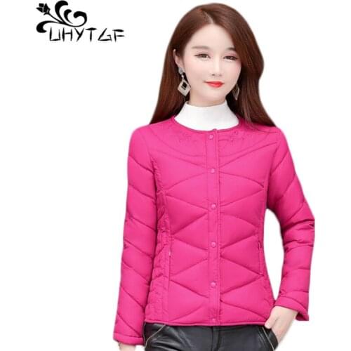 UHYTGF Women Winter Cotton Coat 5XL Plus size Female Cotton Clothing coats Fashion Thin light Parka Short Slim Warm Jacket X466