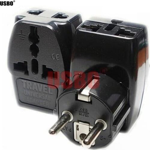 Black 16A 250V 4.8MM 3-into-1EU Germany France Netherlands Korea Poland travel adaptor plug universal socket convertor Type-F