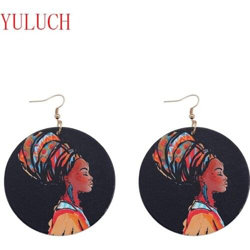 YULUCH Ethnic Vintage African Natural Wooden Multi-pattern Painted Personality Fashion Woman Pendant for Earrings Gift