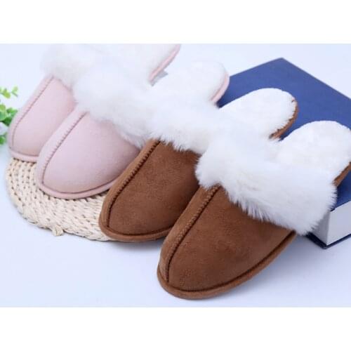 Women Fur Slippers Winter Warm Shoes Suede Plush House Indoor Outdoor Men Ladies Couples Cotton Memory Foam Zapatillas Mujer