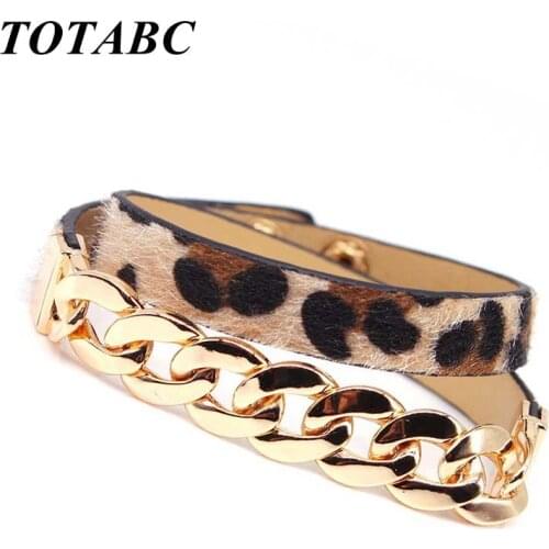 TOTABC Fashion Retro Leopard Print Double Surround Leather Bracelets For Women Unisex Bangles Pulseiras Jewelry