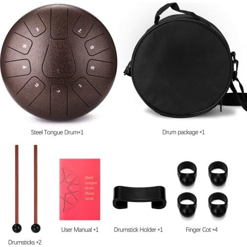 10 inch 11-Tone Steel Tongue Drum Hand Pan Drums with Drumsticks Percussion Musical Instruments