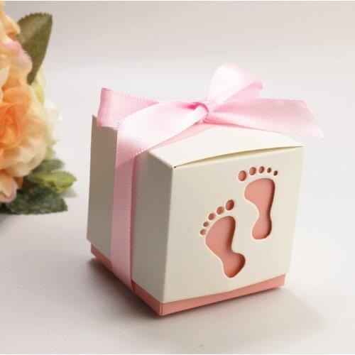 10pcs Baby Shower Feet Cardboard Dragee Candy Gift Box Wedding Favor Gift Chocolate Cookie Bonbonniere Packaging Wrapping Bags