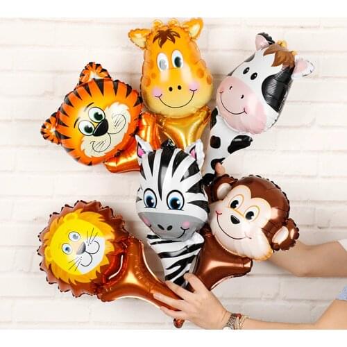 10pcs tiger head stick Foil Balloons animal handheld air ballon kids birthday party decorations baby shower hand stick toys
