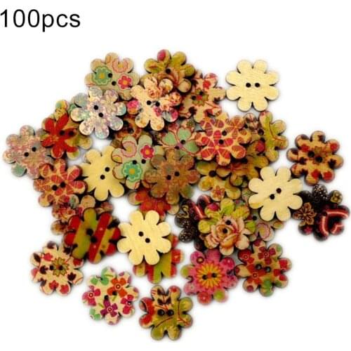 100Pcs Plum Blossom Shape 2 Holes Wooden Buttons Sewing Scrapbooking Decoration Crafts Decoration Home Decoration