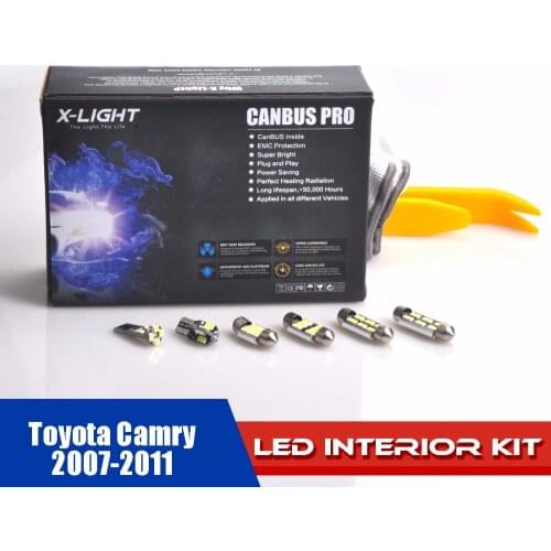 14PCS White Premium LED Dome Light Map Light Interior Light Kit Package + License Plate Light for Toyota Camry 2007-2011