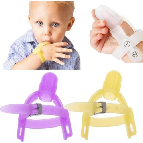 2 Colors Nontoxic Silicone Baby Kids Child Finger Guard Stop Thumb Sucking Wrist Band XX9E
