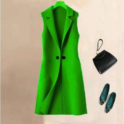2021 Spring Autumn Suit collar Woolen Vest Jacket Women Korean Slim Wool Waistcoat Plus size Sleeveless Long Outwear Ladies Tops