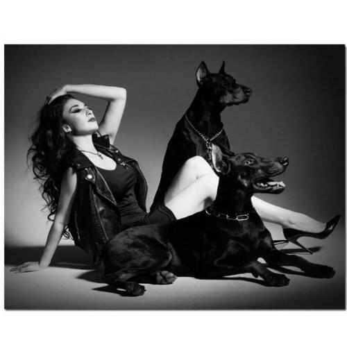 5D Diamond Painting Cross Stitch Doberman and woman mosaic full square round drill Embroidery Rhinestone animal and peopleZP-432