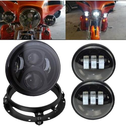 7 inch Projector led headlight for Harley Road King Steet Glide with 4.5'' LED Passing Lamps fog lights & bracket Mounting Ring