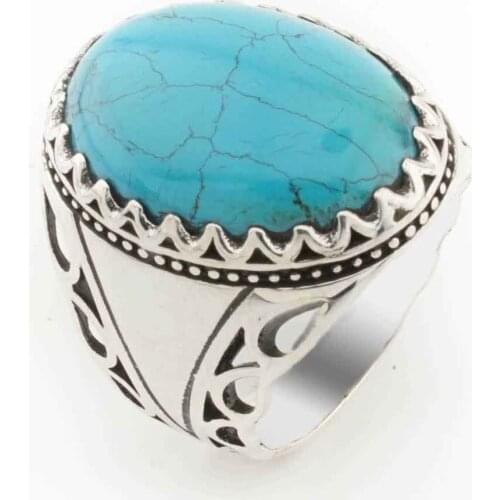 925 sterling Silver Oval Turquoise Stone Men 'S Ring Model 3