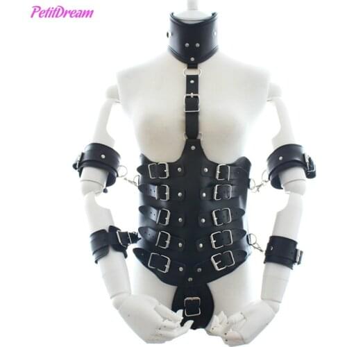 BDSM Leather Sexy Bondage Gear Adult Male Female Bound Leather Corset Arm Bundled Set Sexy Queen Cosplay Clothes Sex Products
