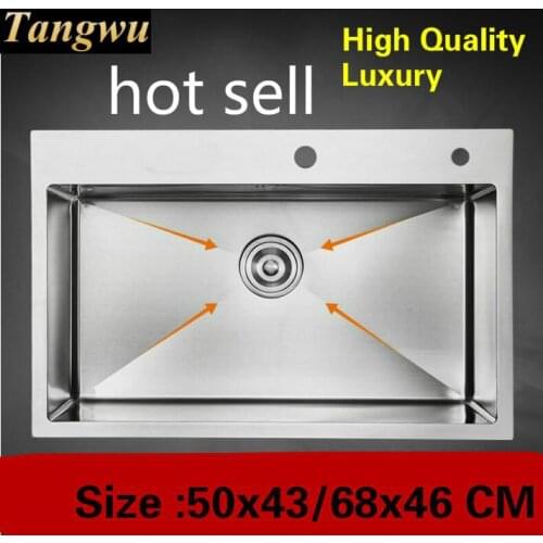 Free shipping Home multifunction kitchen manual sink single trough wash vegetables standard 304 stainless steel 50x43/68x46 CM