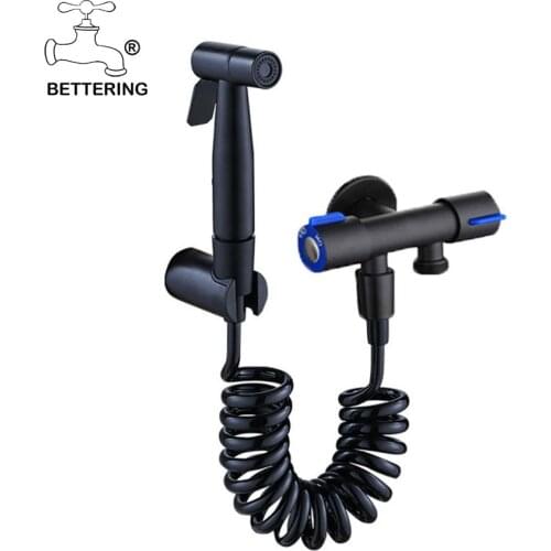 Bettering Bathroom Black Bidet Vertical Toilet Stainless Steel Held Portable Bidet Sprayer Toilet Shower Wall Mounted Douche kit