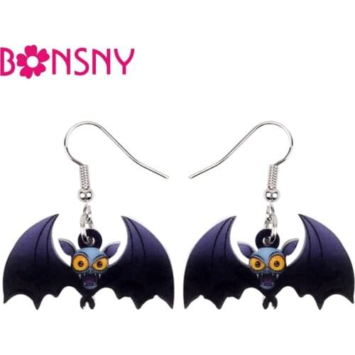 Bonsny Statement Acrylic Halloween Cartoon Bat Earrings Drop Dangle Unique Animal Jewelry For Women Girls Teens Party Wholesale