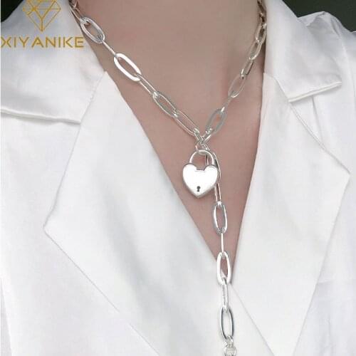 XIYANIKE 925 Sterling Silver OT Buckle Love Heart Lock Pendant Hollow Chain Necklace For Women Sweet Temperament Jewelry Party