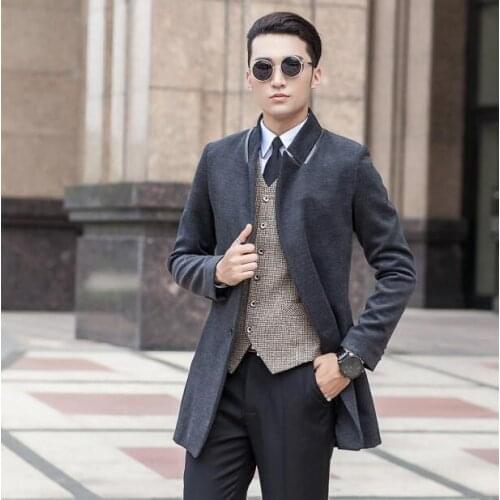 Black grey winter Korean youth wool coat mens trench coats slim casual coat overcoat for mens fashion pea coats big size S - 9XL