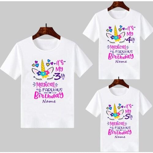 Its My 3-9th Magic Fabulous Birthday Number Unicorn Print Funny Graphic T Shirts Kids Tshirt Baby Clothes Girls Cutsom Name Tee