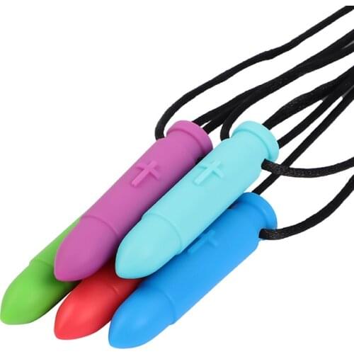 Baby Silicone Teethers Bullet Shape Necklace Pandent for Autism ADHD Kids Teething Chewable Sensory Toy Gift